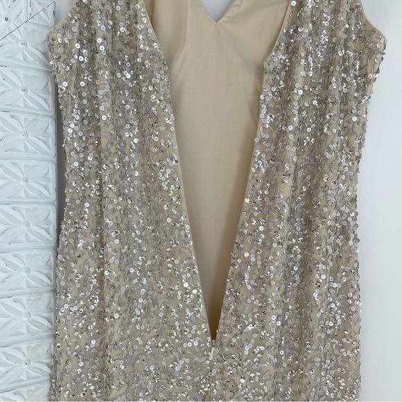 NWT Mac Duggal Silver Sequin Fringe Mini Dress - Picture 7 of 16